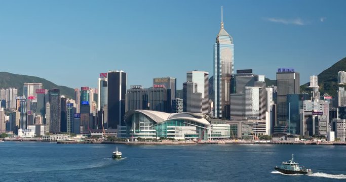  Hong Kong urban city skyline in sunny day