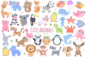 Obraz na płótnie Canvas Cute animals set.
