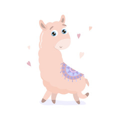 Cute cartoon llama vector illustration. Flat design.