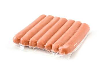 Packaged sausages isolated on white background