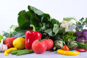 Healthy food background. Concept of Healthy Food, Fresh Vegetables on a gray concrete background