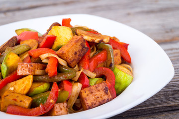tofu spicy stir fry on noodle