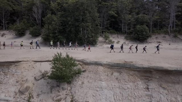 Hiking in Pictured Rocks, Michigan. Drone shot using a DJI Mavic Pro. Cliffs over Lake Superior.