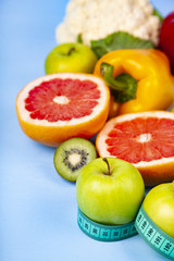 Food for  diet and dumbbells