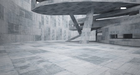 Abstract white and concrete parametric interior  with window. 3D illustration and rendering.