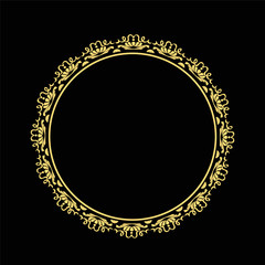 Vintage round frame in retro style, barroco. Flower decorative gold ornament, element for greeting cards, invitation, menu. Stylish vector graphics.