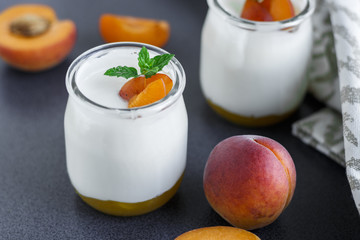 Fresh yogurt with apricots and mint