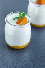 Fresh yogurt with apricots and mint