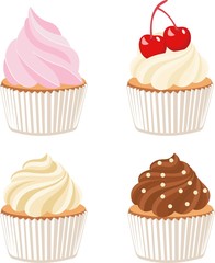 Set of cute vector cupcakes and muffins