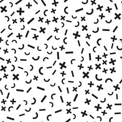 Memphis seamless patterns with geometric shapes. One color black on white. Vector illustration. Retro fashion style 80-90s