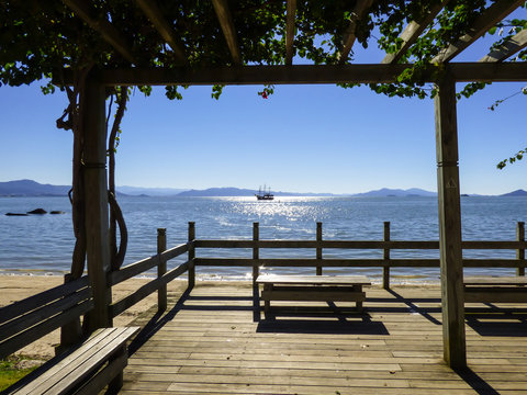 Wooden deck by the bay with a beautiful view - Florianopolis, Brazil
