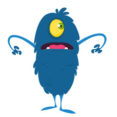 Happy cartoon one eyed monster. Vector illustration of funny monster. Halloween design