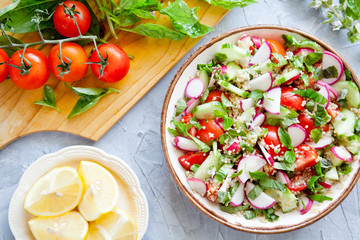 Quinoa Salad With Tomato Raddishes And Cucumbers