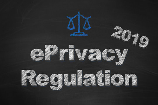 ePrivacy Regulation 2019 written with chalk on board plus blue scale on black blackground