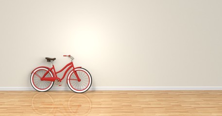 Bicicleta en pared y suelo de madera - 212627398