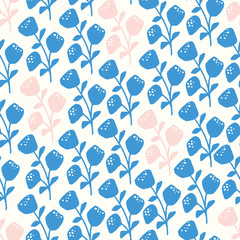 vector flower bunches in blue and pink seamless repeat pattern