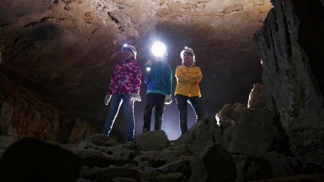 Children visiting the minerals in the cave