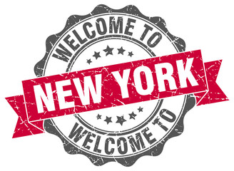 Obraz premium New York round ribbon seal
