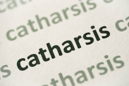 word catharsis printed on paper macro