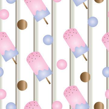 striped seamless pattern with ice cream vector - pastel colors

