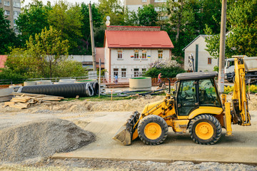 construction site. heavy machines making street road