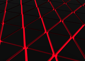 3d rendering. perspective view of modern black triangle tile on red light floor background.