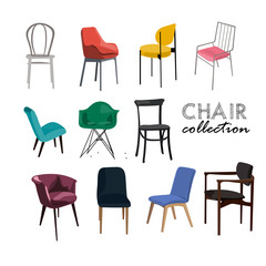 vector chair collection illustration.  furniture element set. modern contemporary home house decor. 