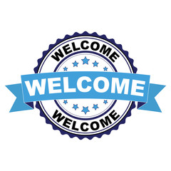 Blue black rubber stamp with Welcome concept
