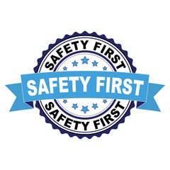 Blue black rubber stamp with Safety first concept
