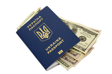 Ukrainian Id passport and dollars isolated
