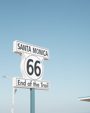 Route 66 ending sign in Santa Monica, California