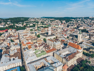 aerial view of old european city in summer time