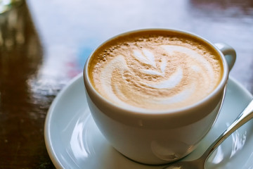 Cappuccino cup, close up. Place for design, for text.