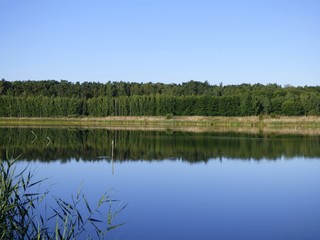 Obraz premium jezioro,krajobraz,woda,niebo,błękit,lato,drzewa,zieleń,przyroda