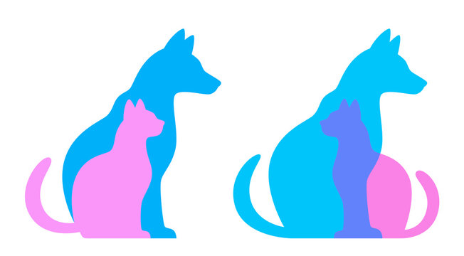 Silhouette of cat and dog on a white background