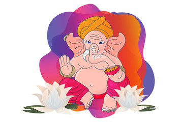 Ganesh Sankashti or Angarki chaturthi vector illustration: Lord Ganapati Vinayaka with lotus flowers. Ganesha Vinayaka icon.