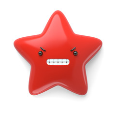 3d render, abstract emotional star icon, angry character going mad illustration, grumpy, devil, cute cartoon star, emoji, emoticon, toy