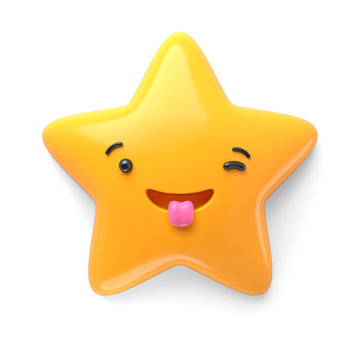3d render, abstract emotional star icon, excited character illustration, wondering, awaiting, cute cartoon star, emoji, emoticon, toy