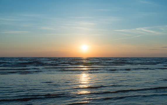 Sunset over the sea. Photograph from the beach.