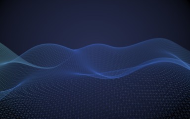 Abstract landscape on a blue background. Cyberspace grid. Hi-tech network. 3d technology illustration. 3D illustration