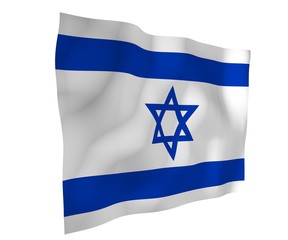 The flag of Israel. State symbol of the State of Israel. A blue Star of David between two horizontal blue stripes on a white field. 3d illustration