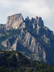 Mountains of the crimea and the green forest and village