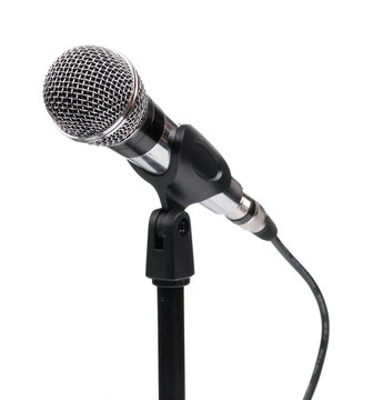 Silver ball head microphone and stand isolated on a white background