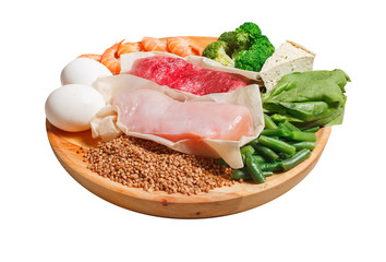 Healthy food. Food high in protein on table.
