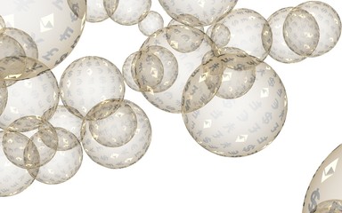 Bitcoin economic financial bubble. Cryptocurrency 3D illustration. Business concept. Golden bubbles on a white background