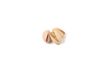Pistachios on a white background. Front view.