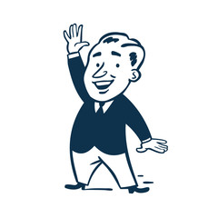 Vintage Style Clip Art - Happy business man raising his hand - Vector EPS10.