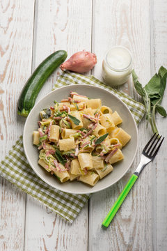 pasta with speck zucchinis and cream sauce