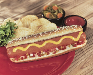 Colorful Hot dog  Sausage with a mustard wave