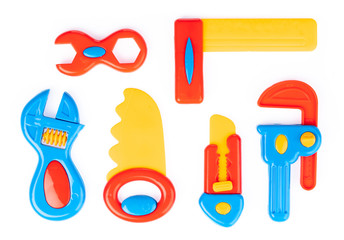 set tools of plastic toy isolated on white background